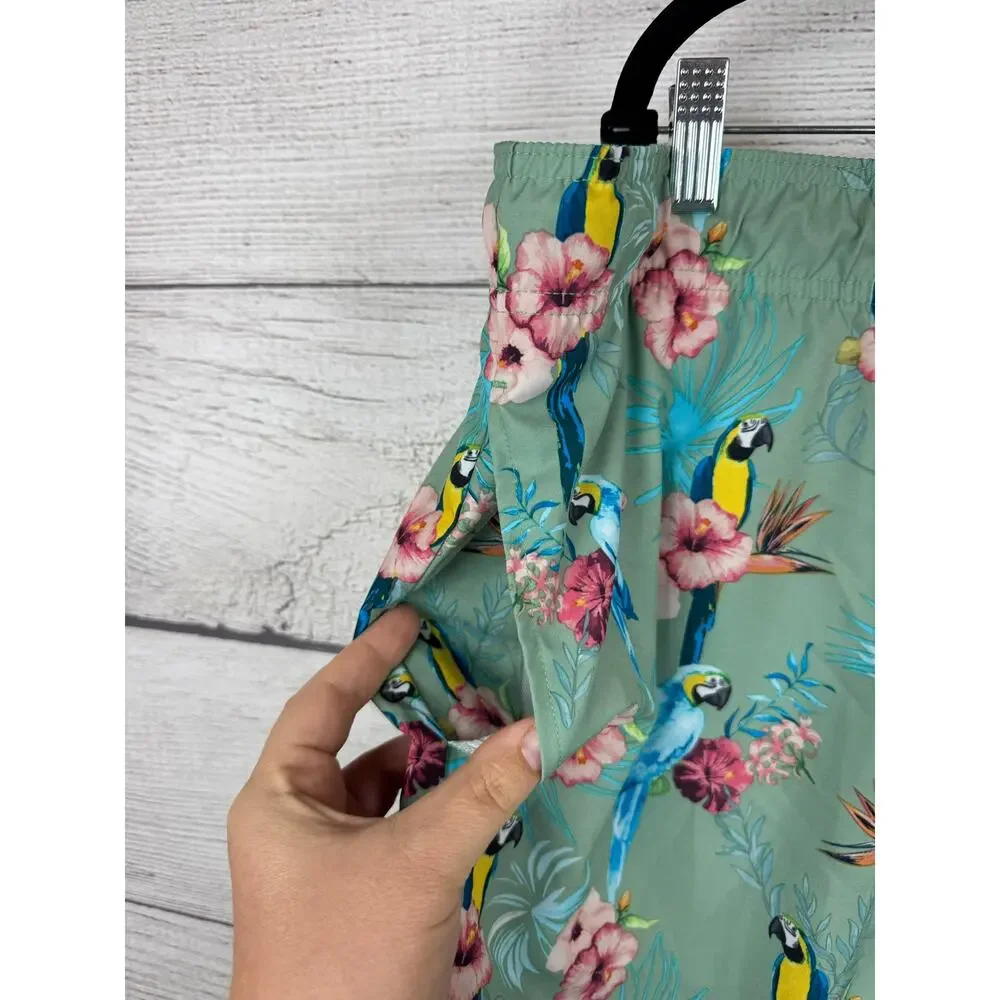 George Men's Sage Green Tropical Parrot Swim Trunks Size 2XL